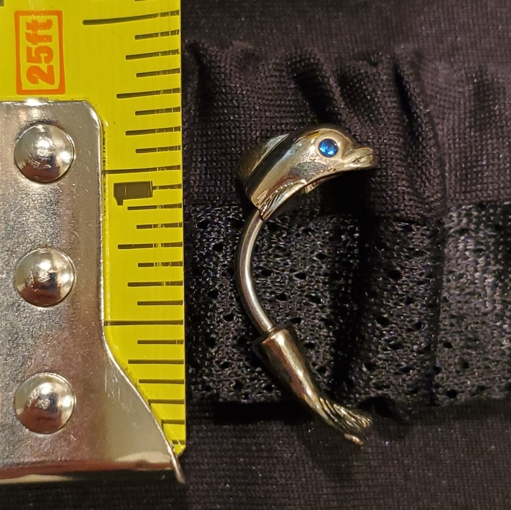 Belly/Naval Ring Dolphin w Blue Eyes 14 ga.